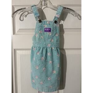 Vintage Girls Sz 4 OshKosh B'gosh Skiing Bunny Overalls Jumper Dress USA Blue